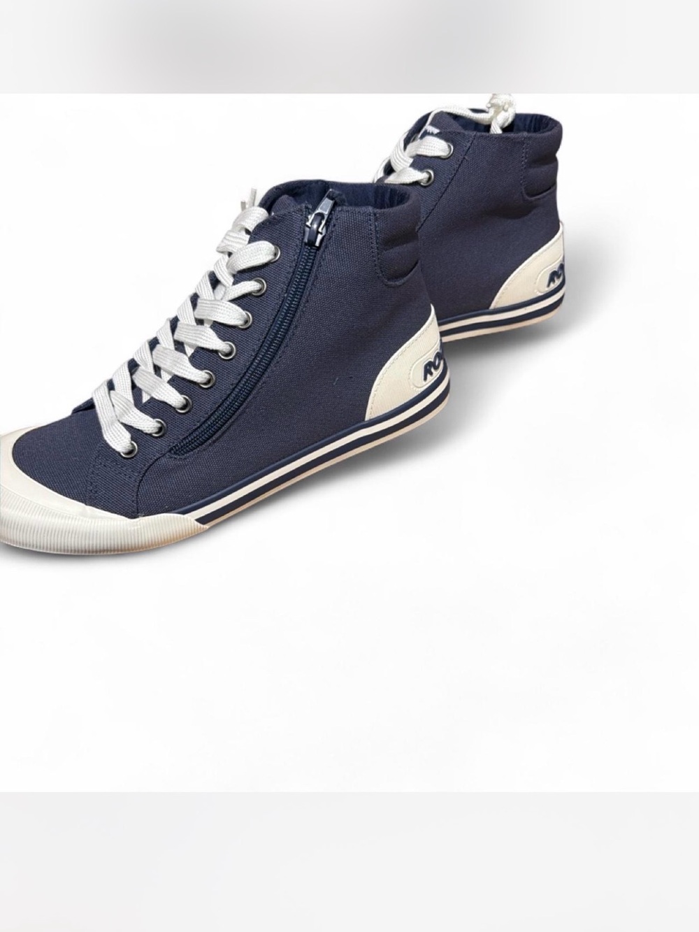 Rocket Dog Navy and White High-Top Canvas Sneakers with Side Zip
